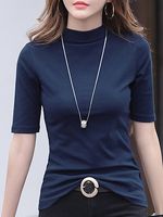 Short High Collar Plain Short Sleeve T-shirt - thumbnail