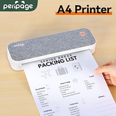 PeriPage A4 Continuous Thermal Printer Wireless Printer PDF Webpage Contract Picture Printers Thermal Paper No Need Ink or Toner Lightinthebox