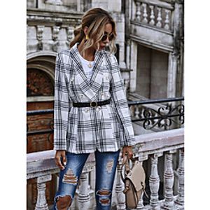Women's Blouse Shirt Plaid Long Sleeve Button Print Shirt Collar Basic Streetwear Tops White Lightinthebox