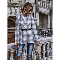 Women's Blouse Shirt Plaid Long Sleeve Button Print Shirt Collar Basic Streetwear Tops White Lightinthebox - thumbnail
