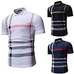 Men's Golf Shirt Tennis Shirt Other Prints Striped Short Sleeve Casual Tops Cotton Casual White Black Navy Blue / Summer miniinthebox