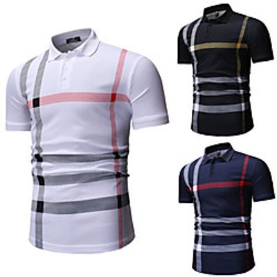 Men's Golf Shirt Tennis Shirt Other Prints Striped Short Sleeve Casual Tops Cotton Casual White Black Navy Blue / Summer miniinthebox