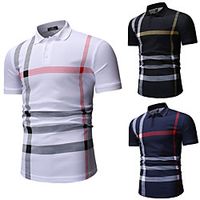 Men's Golf Shirt Tennis Shirt Other Prints Striped Short Sleeve Casual Tops Cotton Casual White Black Navy Blue / Summer miniinthebox - thumbnail