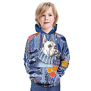 Kids Boys' Hoodie  Sweatshirt Long Sleeve Dog 3D Print Floral Animal Print Blue Children Tops Summer Active Daily Wear Regular Fit 3-13 Years miniinthebox