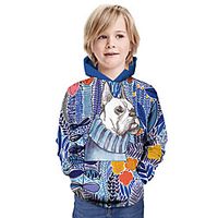Kids Boys' Hoodie  Sweatshirt Long Sleeve Dog 3D Print Floral Animal Print Blue Children Tops Summer Active Daily Wear Regular Fit 3-13 Years miniinthebox - thumbnail