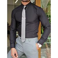 Men's Dress Shirt Standard Fit Long Sleeve Lapel Solid Color Polyester Black 2024 Lightinthebox