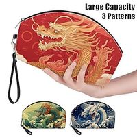 Women's Makeup Bag Pen Bag Wristlet Cosmetic Bag PU Leather Daily Holiday Travel Print Large Capacity Lightweight Durable Dragon Red Blue Green Lightinthebox - thumbnail