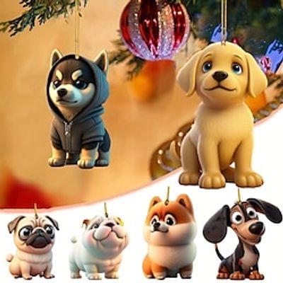 6pcs Christmas Tree Dog Hanging Decorations Xmas Ornament 2023 New 2D Acrylic Crafts Hanging Ornament New Year Festive Party Supplies Room Hanging Decor for Dog Lover Winter Gifts miniinthebox