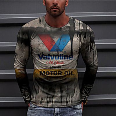 Men's Unisex Tee T shirt Shirt 3D Print Graphic Prints Letter Print Long Sleeve Daily Tops Casual Designer Big and Tall Gray miniinthebox