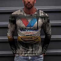 Men's Unisex Tee T shirt Shirt 3D Print Graphic Prints Letter Print Long Sleeve Daily Tops Casual Designer Big and Tall Gray miniinthebox - thumbnail