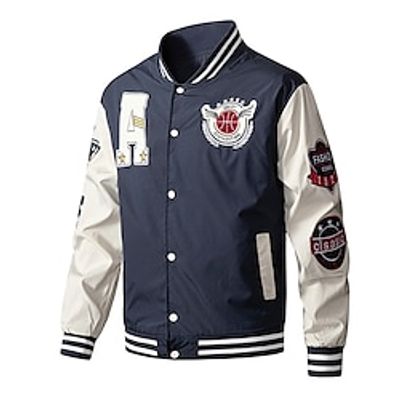 Men's Lightweight Jacket Varsity Jacket Outdoor Daily Wear Warm Pocket Fall Winter Plain Fashion Streetwear Standing Collar Regular Blue Dark Blue Jacket Lightinthebox