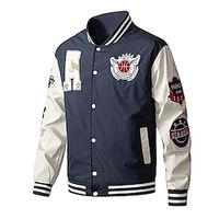 Men's Lightweight Jacket Varsity Jacket Outdoor Daily Wear Warm Pocket Fall Winter Plain Fashion Streetwear Standing Collar Regular Blue Dark Blue Jacket Lightinthebox - thumbnail