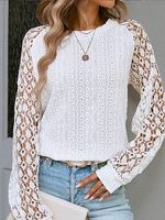 Women's Lace Solid Color Splicing Round Neck Long Sleeve Casual Blouses