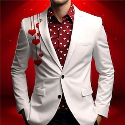 Heart Business Men's Coat Blazer Valentine's Day Work Wear to work Fall  Winter Turndown Long Sleeve Black White S M L Polyester Weaving Jacket Lightinthebox