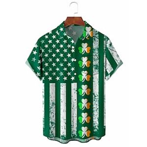 Graphic Flag Four Leaf Clover Casual Men's Shirt Weekend Theme Party events Spring  Summer Turndown Short Sleeve Dark Green, Green S, M, L 4-Way Stretch Fabric Shirt Normal St. Patrick Lightinthebox