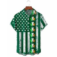 Graphic Flag Four Leaf Clover Casual Men's Shirt Weekend Theme Party events Spring  Summer Turndown Short Sleeve Dark Green, Green S, M, L 4-Way Stretch Fabric Shirt Normal St. Patrick Lightinthebox - thumbnail