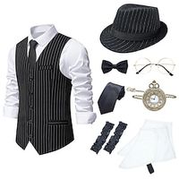 Retro Vintage Roaring 20s 1920s Outfits Vest The Great Gatsby Gentleman Men's Cosplay Costume Halloween Carnival Party / Evening Masquerade Cravat miniinthebox - thumbnail