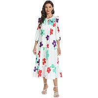 Women's Casual Dress Swing Dress Floral Tie Front Patchwork Crew Neck Lantern Sleeve Midi Dress Elegant Cute Wedding Home 3/4 Length Sleeve Summer Spring Lightinthebox