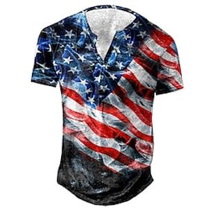 Men's Henley Shirt Tee T shirt Tee 3D Print Graphic Patterned National Flag Plus Size Henley Daily Sports Button-Down Print Short Sleeve Tops Designer Basic Casual Big and Tall Blue / Summer miniinthebox