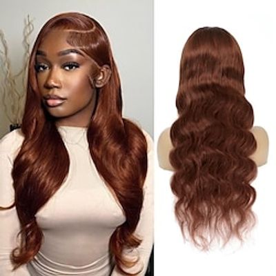 13x4 Lace Front Wig Reddish Brown Human Hair Color 33B Free Part Brazilian Hair Body Wave 130%150%180% Density with Baby Hair Pre-Plucked for Black Women Long Human Hair Lace Wig Lightinthebox