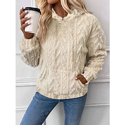 Women's Blanket Fleece Striped Fashion Casual Sherpa Fleece Front Pocket Pink Blue Brown Casual Cowl Neck Long Sleeve Only tops Micro-elastic Fall  Winter Lightinthebox