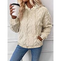 Women's Blanket Fleece Striped Fashion Casual Sherpa Fleece Front Pocket Pink Blue Brown Casual Cowl Neck Long Sleeve Only tops Micro-elastic Fall  Winter Lightinthebox - thumbnail