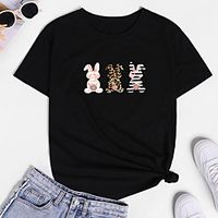 Women's T shirt Letter Animal Print Round Neck Basic Tops Cotton Blue Purple Yellow miniinthebox - thumbnail