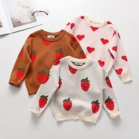 Kids Girls' Sweater Strawberry School Other Prints Long Sleeve Crewneck Active 3-7 Years Fall Ivory Brown Beige Lightinthebox - thumbnail