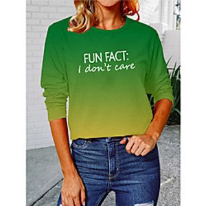 Women's Painting T shirt Color Gradient Text Long Sleeve Round Neck Basic Tops Cotton Blue Gray Green miniinthebox