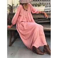 Women's Casual Dress Cotton Linen Dress Maxi long Dress Linen Cotton Blend Basic Modern Daily Weekend V Neck Basic 34 Length Sleeve Summer Spring 2023 Regular Fit Pink Plain S M L XL 2XL Lightinthebox