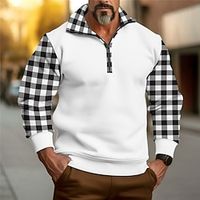 Men's Sweatshirt Quarter Zip Sweatshirt Black White Army Green Blue Half Zip Plaid Color Block Patchwork Sports  Outdoor Daily Holiday Streetwear Basic Casual Spring   Fall Clothing Apparel Hoodies miniinthebox - thumbnail