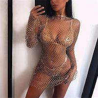 Women's Sequin Dress Cut Out Dress Sheath Dress Gold Long Sleeve Pure Color Mesh Winter Fall Autumn Crew Neck Hot Party Winter Dress Fall Dress 2022 One-Size Lightinthebox - thumbnail