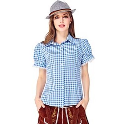 Oktoberfest Beer International Beer Festival Chequered Shirt Women's Blouses Bavarian Costume Black Grey Deep Green Blue White miniinthebox