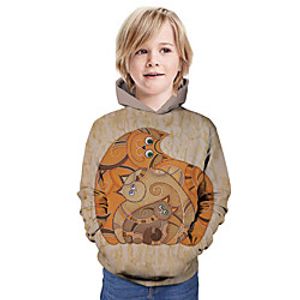 Kids Boys' Hoodie  Sweatshirt Long Sleeve Cat 3D Print Animal Print Khaki Children Tops Summer Active Daily Wear Regular Fit 3-13 Years Lightinthebox