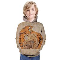Kids Boys' Hoodie  Sweatshirt Long Sleeve Cat 3D Print Animal Print Khaki Children Tops Summer Active Daily Wear Regular Fit 3-13 Years Lightinthebox - thumbnail