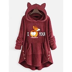 Women's Hoodie Sweatshirt Pullover Sherpa Fleece Teddy Front Pocket Pink Red Gray Graphic Street Hoodie Long Sleeve Fleece S M L XL 2XL Lightinthebox