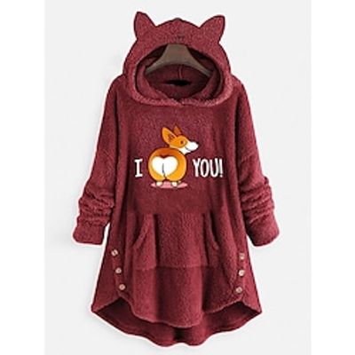 Women's Hoodie Sweatshirt Pullover Sherpa Fleece Teddy Front Pocket Pink Red Gray Graphic Street Hoodie Long Sleeve Fleece S M L XL 2XL Lightinthebox