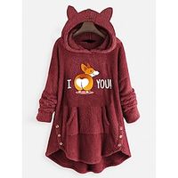 Women's Hoodie Sweatshirt Pullover Sherpa Fleece Teddy Front Pocket Pink Red Gray Graphic Street Hoodie Long Sleeve Fleece S M L XL 2XL Lightinthebox - thumbnail