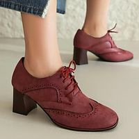 Women's Heels Oxfords Vintage Shoes Brogue Plus Size Party Outdoor Daily Chunky Heel Square Toe Vacation Cute Elegant Leather Lace-up Color Block Black Red Brown miniinthebox - thumbnail