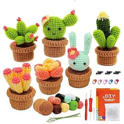 Crochet Kit for Beginners, Beginner Crochet Starter Kit with Step-by-Step Video Tutorials, Beginner Crochet Kit for Adults Kids, Knitting Kit for BeginnersThe Same Type Of Succulent Potted Cactus Crochet Wool Material Bag Is Hand Woven Lightinthebox