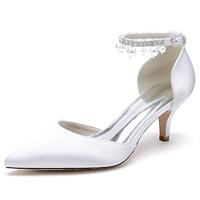 Women's Wedding Shoes Pumps Ladies Shoes Valentines Gifts White Shoes Wedding Party Valentine's Day Bridal Shoes Imitation Pearl Low Heel Pointed Toe Elegant Fashion Luxurious Satin Ankle Strap Wine Lightinthebox