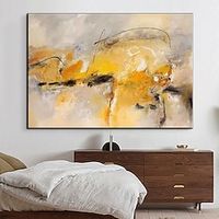 Extra large Hand Painted gold yellow oil painting Wall Art Abstract painting on canvas  modern art grey acrylic painting oversize wall art Home Decoration  ready to hang or canvas Lightinthebox - thumbnail