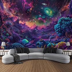 Psychedelic Blacklight Tapestry UV Reactive Glow in the Dark Trippy Misty Mushroom Nature Landscape Hanging Tapestry Wall Art Mural for Living Room Bedroom Lightinthebox