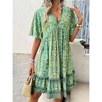 Women's Casual Dress Swing Dress Paisley Print V Neck Mini Dress Streetwear Holiday Vacation Short Sleeve Summer Lightinthebox