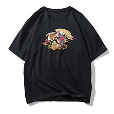 Men's Tee T shirt Hot Stamping Graphic Prints Crane Animal Print Short Sleeve Casual Tops 100% Cotton Basic Designer Big and Tall Black Lightinthebox