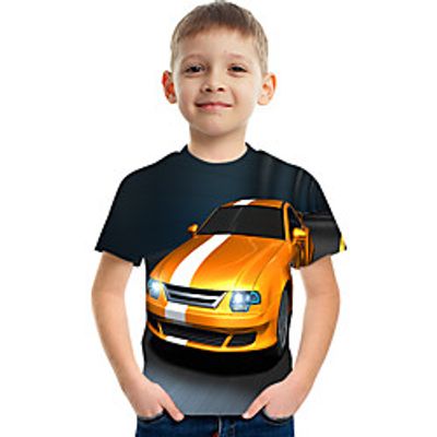 Kids Boys' T shirt Tee Short Sleeve 3D Print Graphic Car Rainbow Children Tops Summer Active Streetwear Cool 3-12 Years miniinthebox