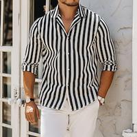 Men's Shirt Button Up Shirt Casual Shirt Summer Shirt Black Long Sleeve Stripes Lapel Daily Vacation Clothing Apparel Fashion Casual Comfortable Lightinthebox