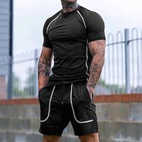 Men's Matching Sets Black T shirt Tee Tee Top Sweat Shorts Summer Shorts Sets Short Sleeve Crew Neck Vacation Going out Plain Patchwork 2 Piece Polyester Summer Lightinthebox