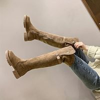 Women's Boots Suede Shoes Outdoor Work Daily Fleece Lined Over The Knee Boots Buckle Flat Heel Round Toe Fashion Elegant Classic Faux Suede Loafer Solid Color Black Khaki miniinthebox - thumbnail