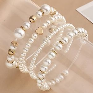 Women's Bracelet Bangles Bead Bracelet Heart Heart Star Cute Elegant Pink Pearl Bracelet Jewelry White For Party Evening Birthday Festival Lightinthebox